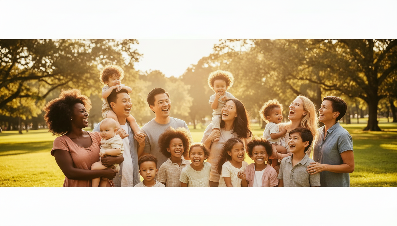Diverse families with children of all ages and backgrounds